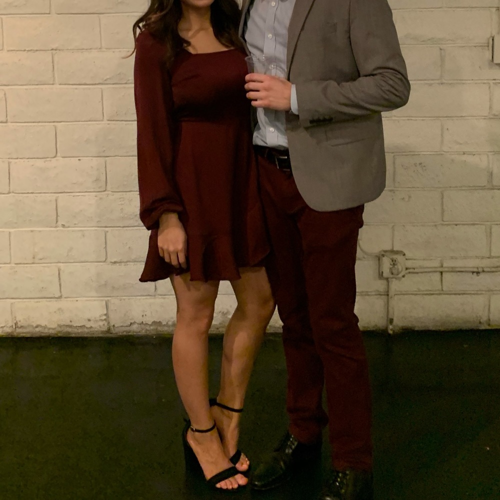 Maroon Long Sleeve Mini Dress